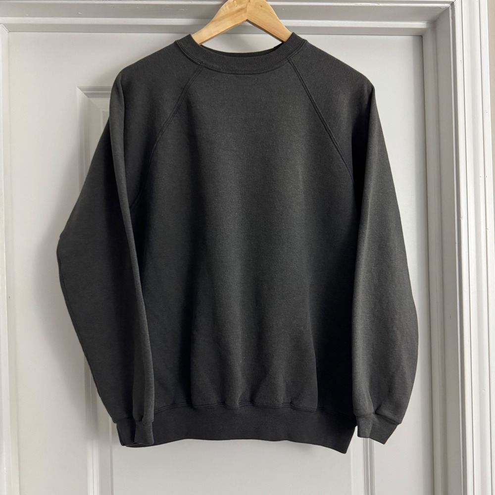 Vintage Blank Crewneck Sweatshirt Faded Black Raglan L